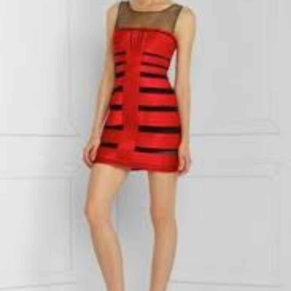 BCBG MAX AZRIA Brenda sheer paneled evening dress - Picture 2 of 3